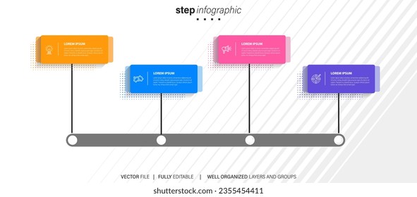 Concepto de negocio de plantilla de línea de tiempo de infografía.El vector puede utilizarse para diseño de flujo de trabajo, diagrama, opciones de aumento de número, diseño web, informe anual
