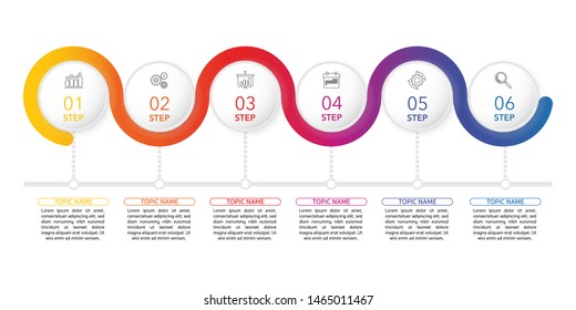 Infographic Timeline template can be used for workflow layout, diagram, number options, web design. Infographic business concept with 6 option, parts, steps or processes. Abstract background.