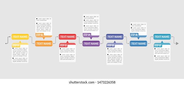 Infographic Timeline template can be used for workflow layout, diagram, number options, web design. Infographic business concept with 7 option, parts, steps or processes. Abstract background.