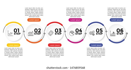 Infographic Timeline template can be used for workflow layout, diagram, number options, web design. Infographic business concept with 6 option, parts, steps or processes. Abstract background.