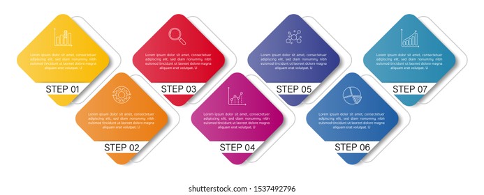 Infographic Timeline template can be used for workflow layout, diagram, number options, web design. Infographic business concept can edit to 3,4,5,6 and 7 option, parts, steps or processes.