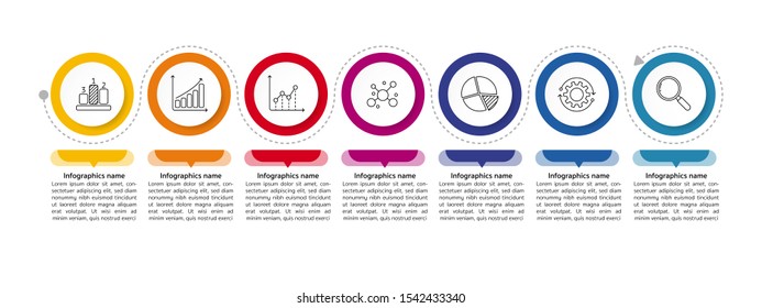 Infographic Timeline template can be used for workflow layout, diagram, number options, web design. Infographic business concept with 7 option, parts, steps or processes. Abstract background.