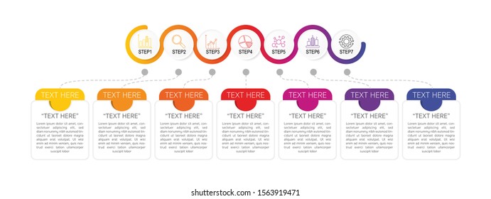 Infographic Timeline template can be used for gear workflow layout, diagram, number options, web design. Infographic business concept with 7 option, parts, steps or processes. Abstract background.