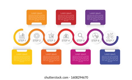 Infographic Timeline template can be used for workflow layout, diagram, number options, web design. Infographic business concept with 7 option, parts, steps or processes. Abstract background.