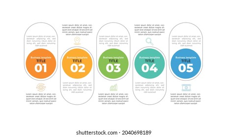 La plantilla de línea de tiempo infográfica se puede utilizar para diseño de flujo de trabajo, diagrama, opciones de número, diseño web. Concepto de negocio infográfico con 5 opciones, partes, pasos o procesos. Antecedentes abstractos.