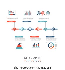 Infographic timeline template can be used for chart, diagram, web design, presentation, advertising, history, report. Vector infographic illustration