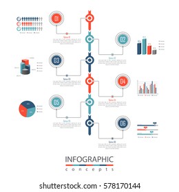 La plantilla de línea de tiempo de infografía se puede utilizar para gráficos, diagramas, diseño web, presentación, publicidad, historial, informe. Ilustración de la infografía vectorial