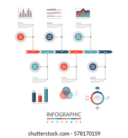 Infographic timeline template can be used for chart, diagram, web design, presentation, advertising, history, report. Vector infographic illustration