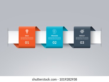 Infographic Timeline Template In The Form Of Colored Paper Tapes. Vector Banner With 3 Options, Steps, Parts. Can Be Used For For Web, Workflow Layout, Time Line, Diagram, Chart, Graph