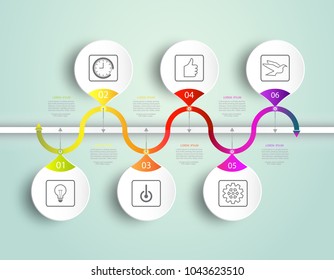 Infographic timeline template with icon and 6 options or step,Business concept, Blank space for content, business, graph, diagram, process, plate,time line, book cover, flowchart,info, step, printing