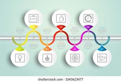 Infographic timeline template with icon and 7 options or step,Business concept, Blank space for content, business, graph, diagram, process, plate,time line, book cover, flowchart,info, step, printing