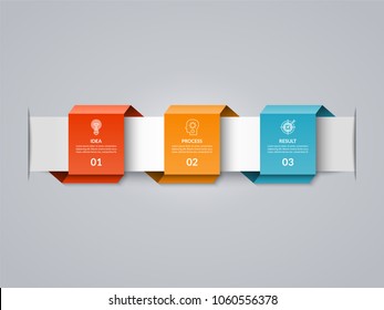 Infographic timeline template in paper style. Vector banner with 3 options, steps, parts. Can be used for for web, workflow layout, time line, diagram, chart, graph