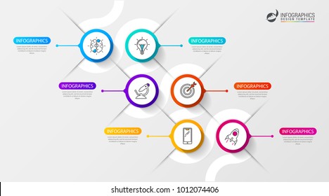 Infographic timeline template with six options. Vector illustration