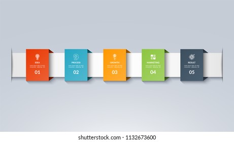 Infographic timeline template. Vector banner with 5 options, steps, parts. Can be used for for web, workflow layout, diagram, chart, graph