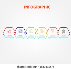 infographische Timeline dünne Linie Pfeil Design mit 6 Schritten.
