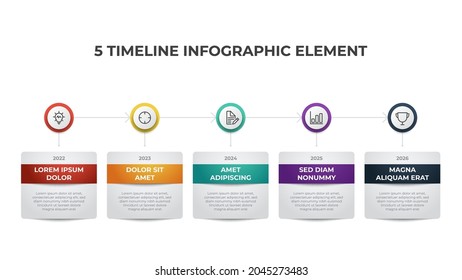 infografische Zeitstrahl-Vektorgrafik mit 5 Listen, Punkten, Optionen, kann für den Workflow, Prozessdiagramm, Präsentationselemente usw. verwendet werden.