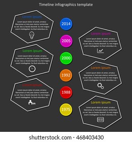 Infographic timeline vector. Company history template. Biggest milestones and events with descriptions.