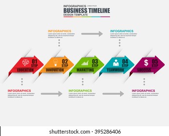 Modelo de design vetorial de linha do tempo infográfico. Pode ser usado para layout de fluxo de trabalho, visualização de dados, conceito de negócios com 6 opções, peças, etapas ou processos, banner, diagrama, gráfico, web design.