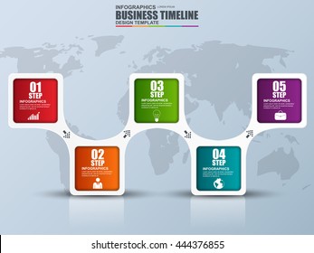 Infographic timeline vector design template. Can be used for workflow layout, data visualization, business concept with 5 options, parts, steps or processes, banner, cycle diagram, chart, web design.