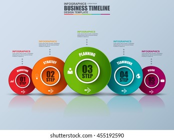 Infographic timeline vector design template. Can be used for workflow layout, report, business concept with 5 options, parts, steps or processes, number options, banner, diagram, chart, web design.