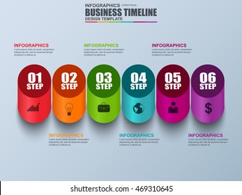 Infographic timeline vector design template. Can be used for workflow layout, data visualization, business concept with 6 options, parts, steps or processes, banner, diagram, chart, web design.