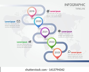 Infographic timeline,roadmap on world map grey background,vector illustration.Milestone presentation layout design for plan,steps,process,history,workflow.