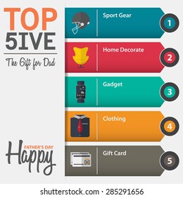 Infographic Of Top Five The Gift For Dad For Fathers Day In Flat Design. Vector Illustration.