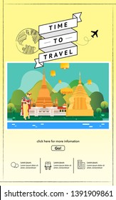 Infographic tourist attraction landmarks in Thailand illustration design