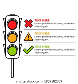 infographic traffic light in line art with symbol in yellow, red, and green color. stop, warning, and go sign, perfect for Illustration Vector Graphic presentation, campaign, and poster