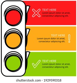 infographic traffic light sign line art with symbol in yellow, red, and green color. stop, warning, and go sign in Cartoon, perfect for Illustration Vector Graphic presentation and campaign