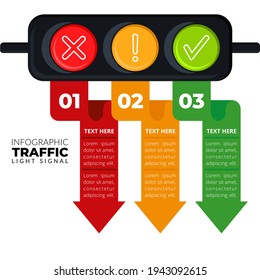 Infographic traffic light signal in Cartoon with symbol in red, yellow, and green color. stop, warning, and go sign, perfect for cover presentation, campaign, and poster
