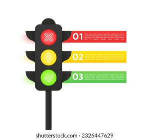 Infographic traffic light with symbol in yellow, red, and green color. stop, warning, and go sign in Cartoon, perfect for Vector Graphic presentation, campaign, and poster. Vector illustration