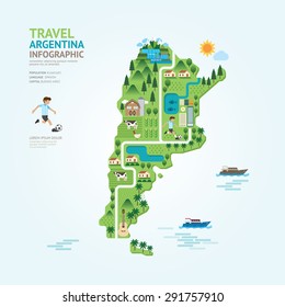 Infographic Travel And Landmark Argentina Map Shape Template Design. Country Navigator Concept Vector Illustration / Graphic Or Web Design Layout.