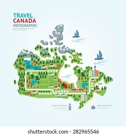 Infographic travel and landmark canada map shape template design. country navigator concept vector illustration / graphic or web design layout.