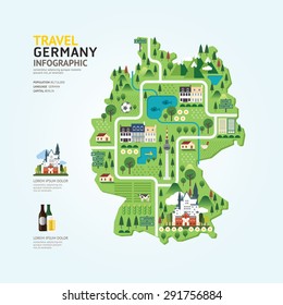 Infographic travel and landmark germany map shape template design. country navigator concept vector illustration / graphic or web design layout.