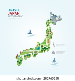 Infographic travel and landmark japan map shape template design. country navigator concept vector illustration / graphic or web design layout.