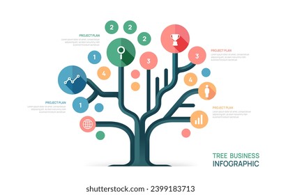 Plantilla de diseño de crecimiento de Infographic Tree Business. Concepto de árbol de negocios ecológico con pasos. ilustración vectorial.