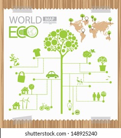 Infographic. Tree. Diagram. Go green concept. World Map vector Illustration