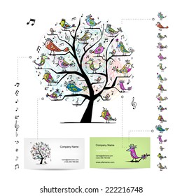 Infographic tree with funny birds. Easy editable for business cards