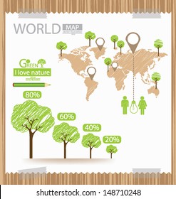 infographic. Tree. World Map vector Illustration.