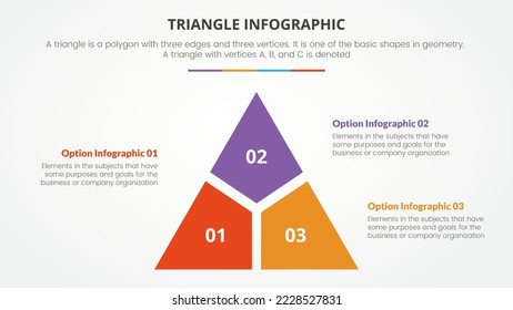 infographic triangle concept for slide presentation with 3 point list