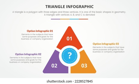 concepto de triángulo infográfico para presentación de diapositivas con lista de 3 puntos