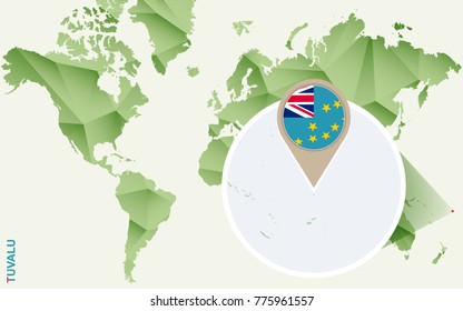 Infographic for Tuvalu, detailed map of Tuvalu with flag. Vector Info graphic green map.