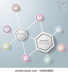 Infografik mit zwei Hexagons und bunten Ringen. Eps10 Vektordatei.