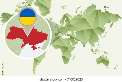 Infographic for Ukraine, detailed map of Ukraine with flag. Vector Info graphic green map.