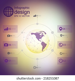 infographic with unfocused background and icons set for business design vector.