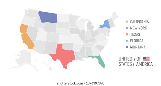 Infographic of United States map. Slide presentation template. USA blank map isolated on white background. US statistic concept. Vector illustration