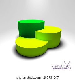 Infographic vector 3D pedestal graph with green and yellow columns