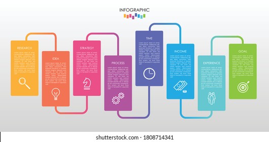 	
Infographic vector with 8 step colorful connected rectangles structure with gradient. Simple diagram for presentation, business concept and plan.	
