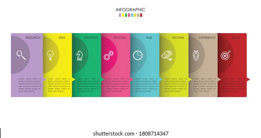 Vector infográfico con 8 pasos de la estructura de las tarjetas rectangulares. Diagrama sencillo y claro para presentación, concepto de negocio y plan.	
